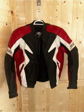 Joe Rocket Leather Motorcycle Jacket Red Black White Racing Armor